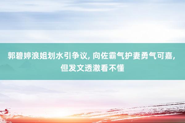 郭碧婷浪姐划水引争议, 向佐霸气护妻勇气可嘉, 但发文透澈看不懂