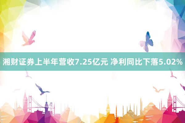 湘财证券上半年营收7.25亿元 净利同比下落5.02%